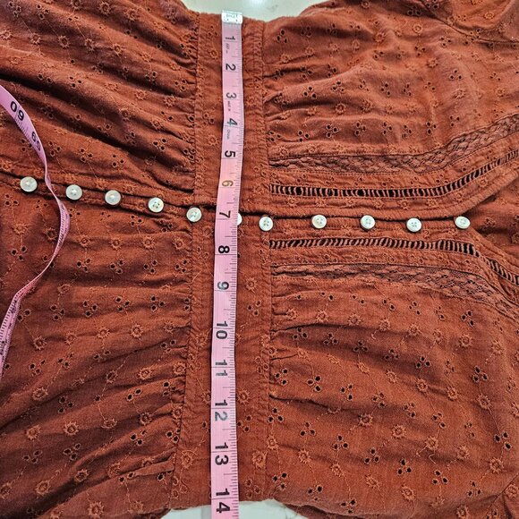 Gap Smoked Paprika Brown Eyelet Lace Maxi Dress Small Romantic Prairie Boho - Picture 14 of 14
